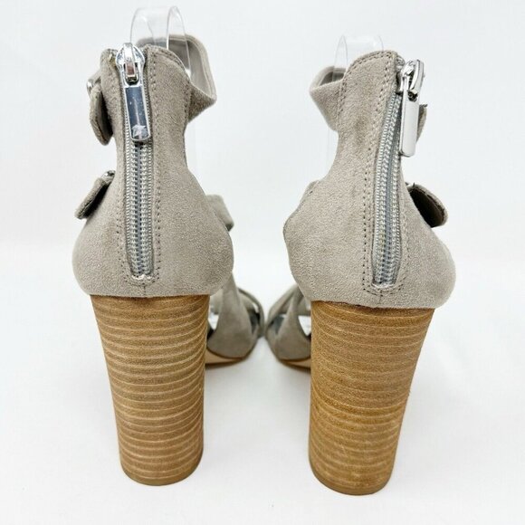 Carlos Santana Laura Grey Taupe Fabric Sandal Open Toe‎ Mule Stacked Block Heel - Picture 7 of 16